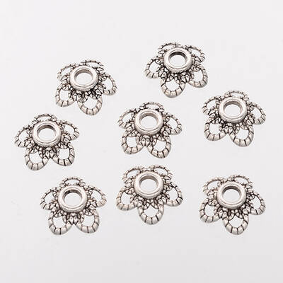 Antique Silver Tone Alloy Flower Bead Caps