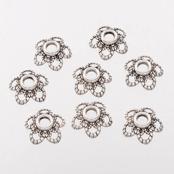 Antique Silver Tone Alloy Flower Bead Caps