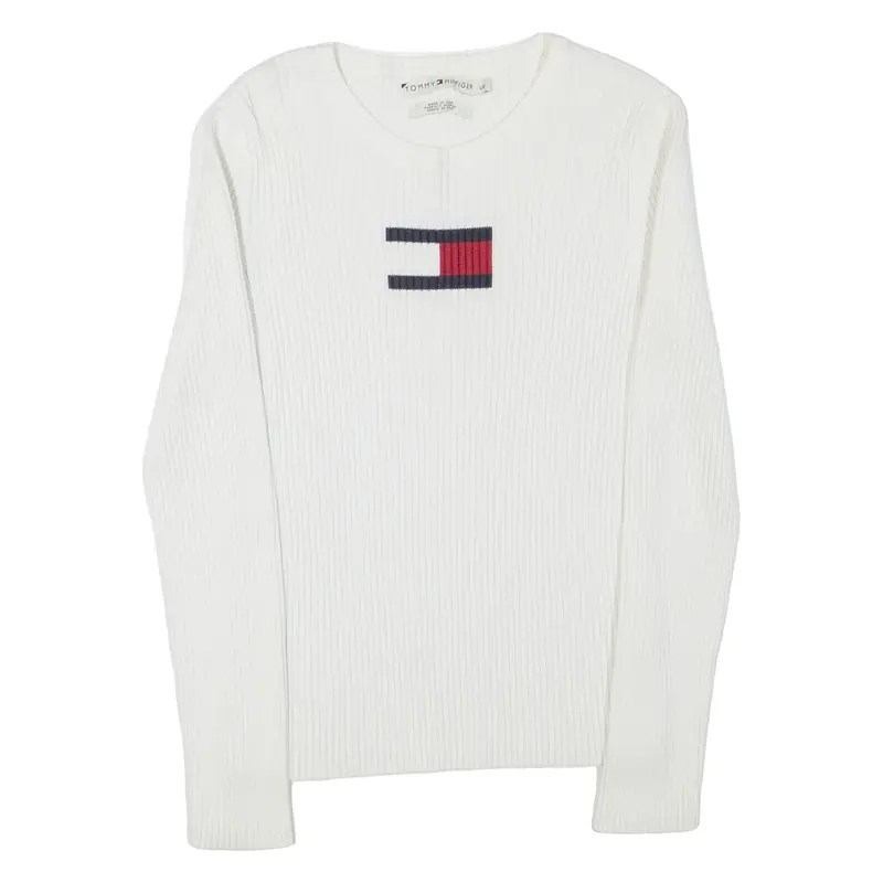 TOMMY HILFIGER Womens Heavy Knit Jumper White Chunky Knit L