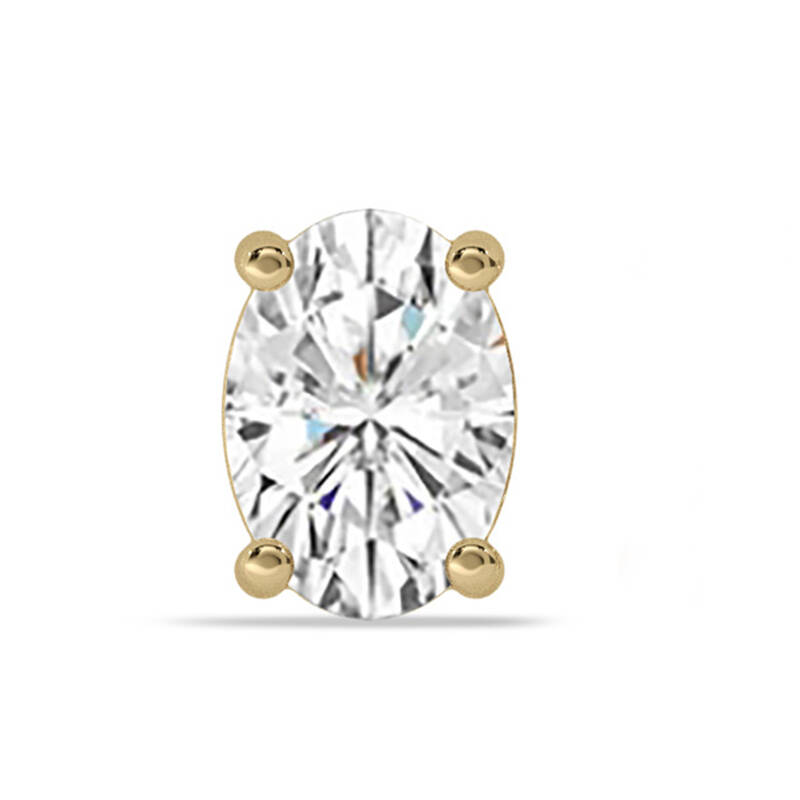 Certified Lab Grown Four Prong Oval Shape Single Diamond Stud Earring | 14K Yellow Gold 2 ct. tw.
