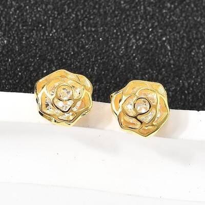 Rose 925 Sterling Silver Micro Pave Clear Cubic Zirconia Stud Earrings