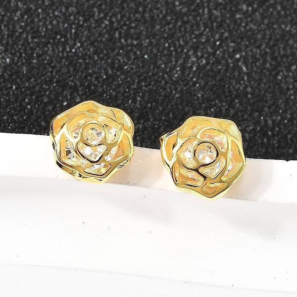 Rose 925 Sterling Silver Micro Pave Clear Cubic Zirconia Stud Earrings