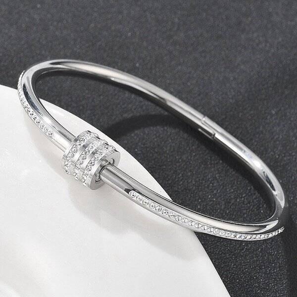 304 Stainless Steel Rhinestone Bangles for Women