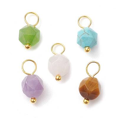 Faceted Natural Mixed Gemstone Star Cut Round Charms