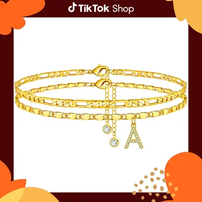 GANIA Letter Layered Ankle Bracelets for Women Dainty Chain Initial Pendant Anklets Set Non Tarnish Alphabetical Ankle A-Z Gi...