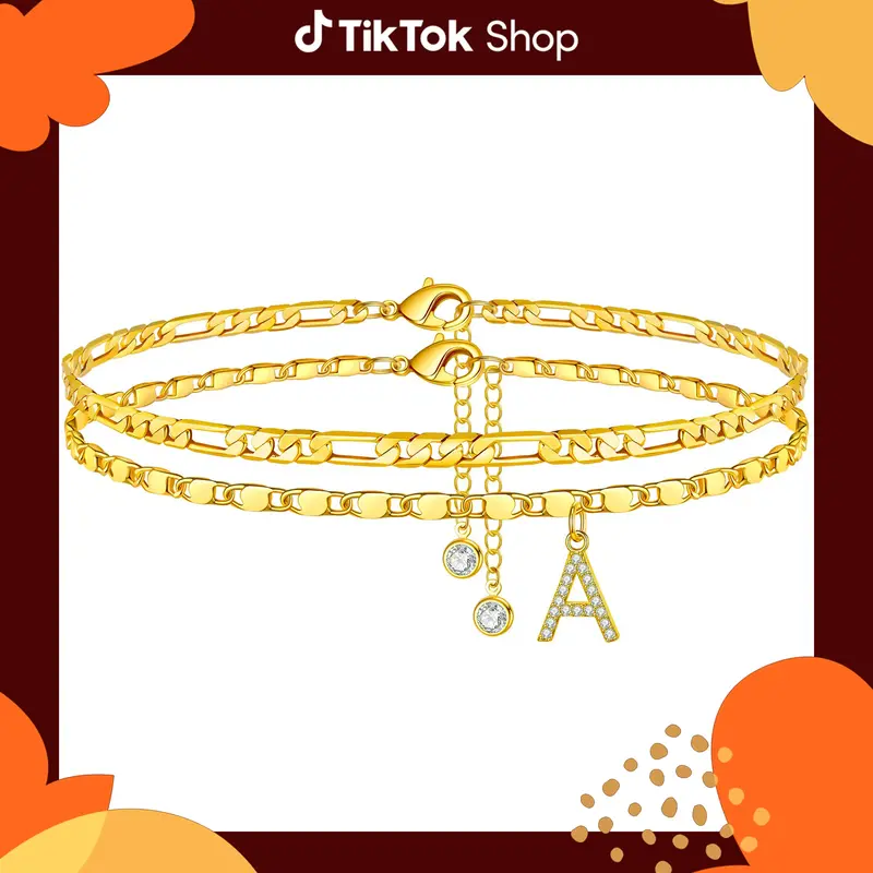 GANIA Letter Layered Ankle Bracelets for Women Dainty Chain Initial Pendant Anklets Set Non Tarnish Alphabetical Ankle A-Z Gi...