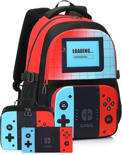 Game Kids Backpack For Boys- 3pcs Game Backpack for Boys with Lunch Box,Pencil Case Funny Bag
