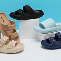 Cloud Sandals For Womens And Mens Double Buckle Adjustable Slides Hick Sole Slippers Shower Cushion Anti-Slip