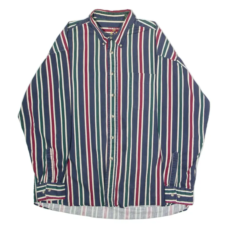 IVY CREW Mens Shirt Blue 90s Striped Long Sleeve XL