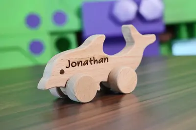 Wooden Toy Car - Dolphin - Personalized - Handmade Montessori Toy