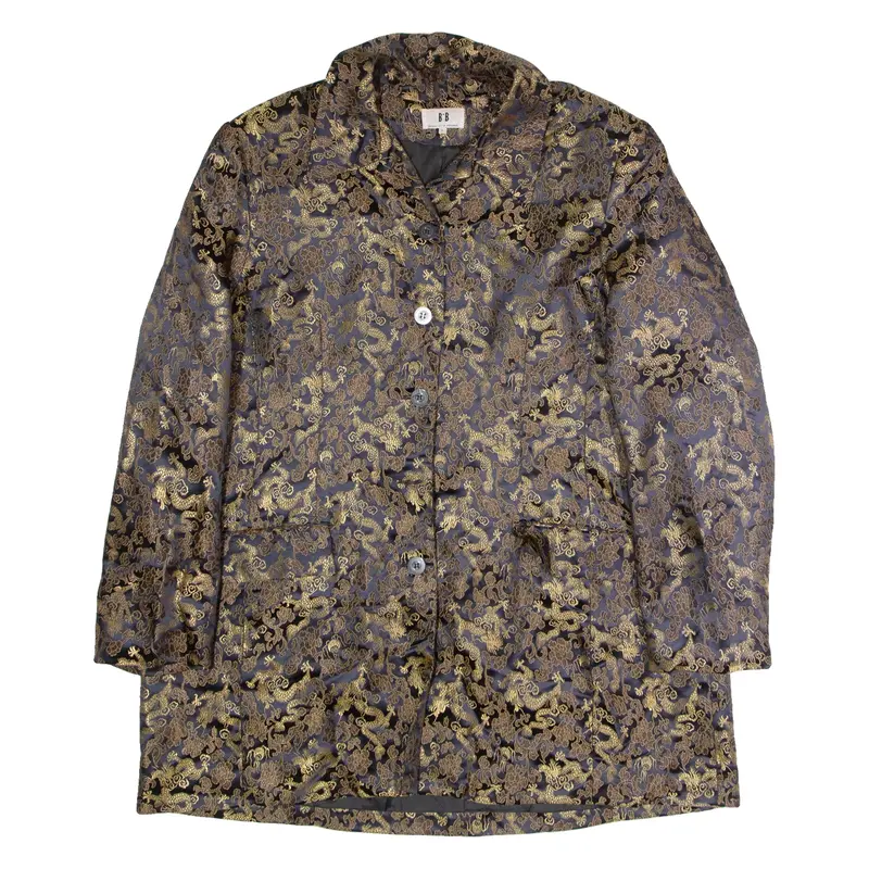 B.B Dragon Pattern Womens Trench Coat Gold 90s Crazy Pattern L