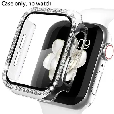 Multipurpose Luxury Shiny Rhinestone Decor Smart Watch Case with Tempered Glass Screen Protector (1Â Count), Watch Protective...