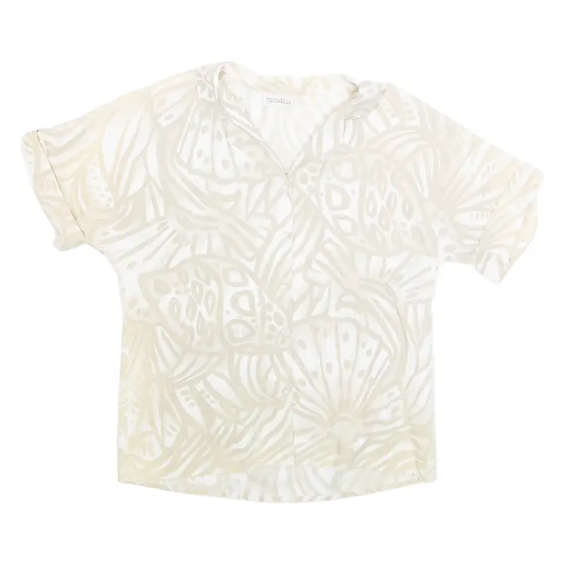 GIOVELLI Womens Printed Blouse Beige Collared Crazy Pattern M