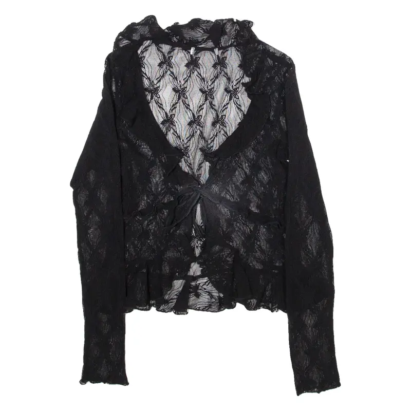 Womens Kimono Top Black Long Sleeve Floral XXS