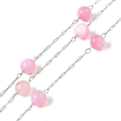304 Stainless Steel Cable Chains with Dyed Shell Beads