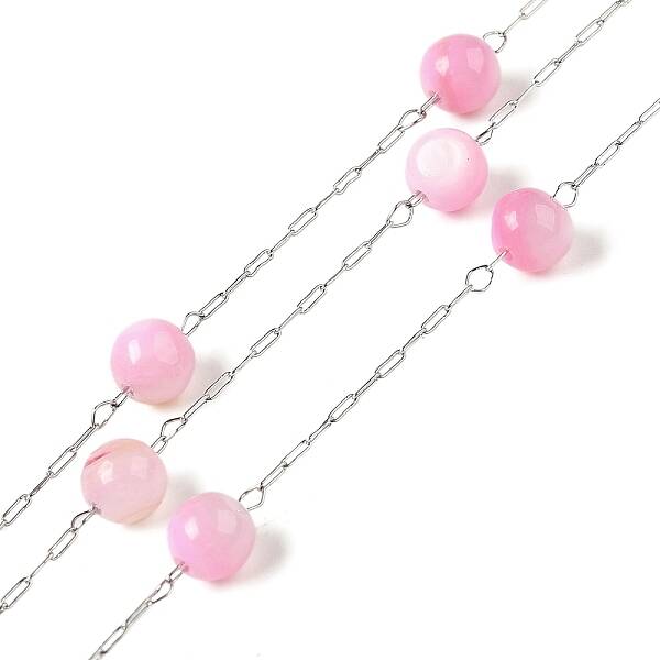 304 Stainless Steel Cable Chains with Dyed Shell Beads