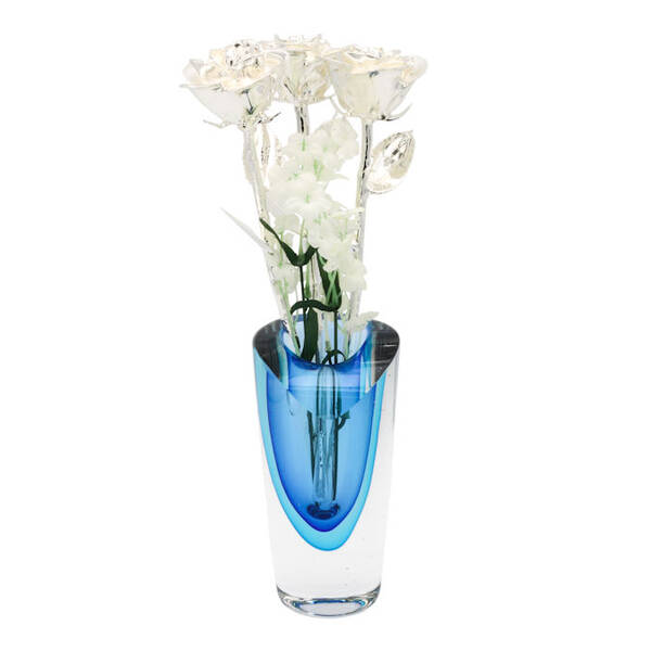 Past, Present, and Future 11 Silver Roses in Azure Vase