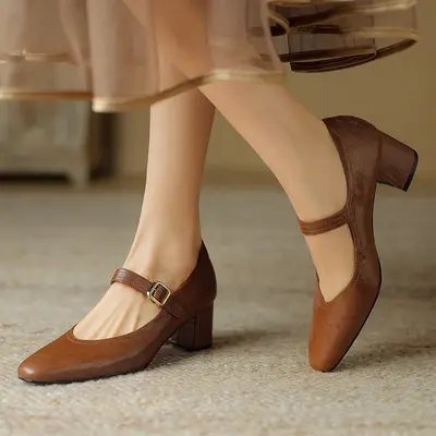 CHIKO Raya Round Toe Block Heels Mary Jane Shoes