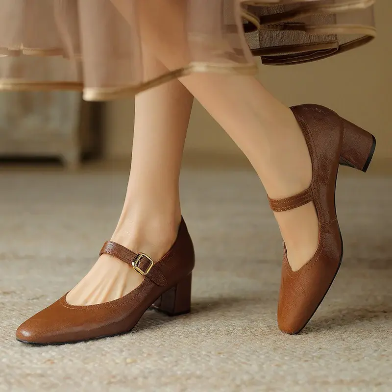 CHIKO Raya Round Toe Block Heels Mary Jane Shoes