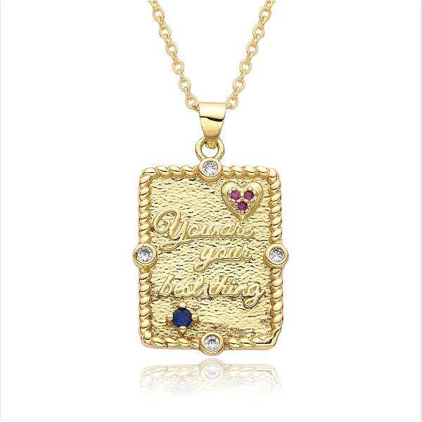 Brass Micro Pave Clear Cubic Zirconia Love Heart Book Pendant Necklaces for Women Men
