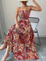 Women's Ethnic Pattern Cami Dress, Boho Sleeveless Spaghetti Strap Dress for Beach Holiday Vacation, Casual Wear Ladies Summe...