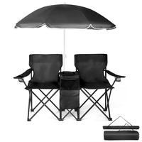 HAOYYE Portable 2-Seat Folding Chair with Removable Sun Umbrella, Black, Sturdy Outdoor Camping Bench with Built-In Cup Holde...