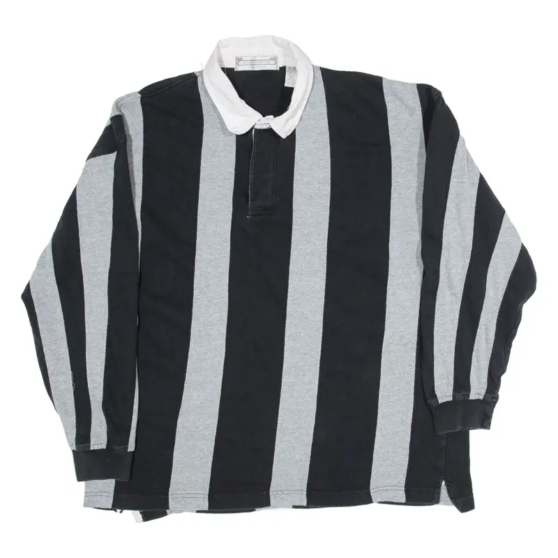 JOHN ASHFORD Mens Polo Shirt Black Striped Long Sleeve XL