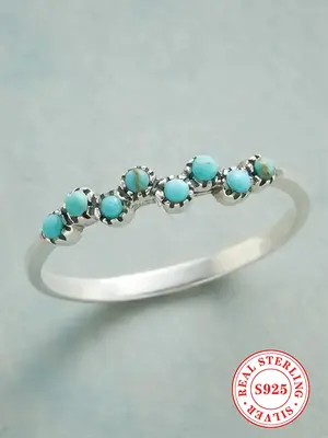 925 Sterling Silver Fashion Turquoise Texture Decorated Ring, Fashion Jewelry for Party, Daily Clothing Decor, Trendy All-mat...