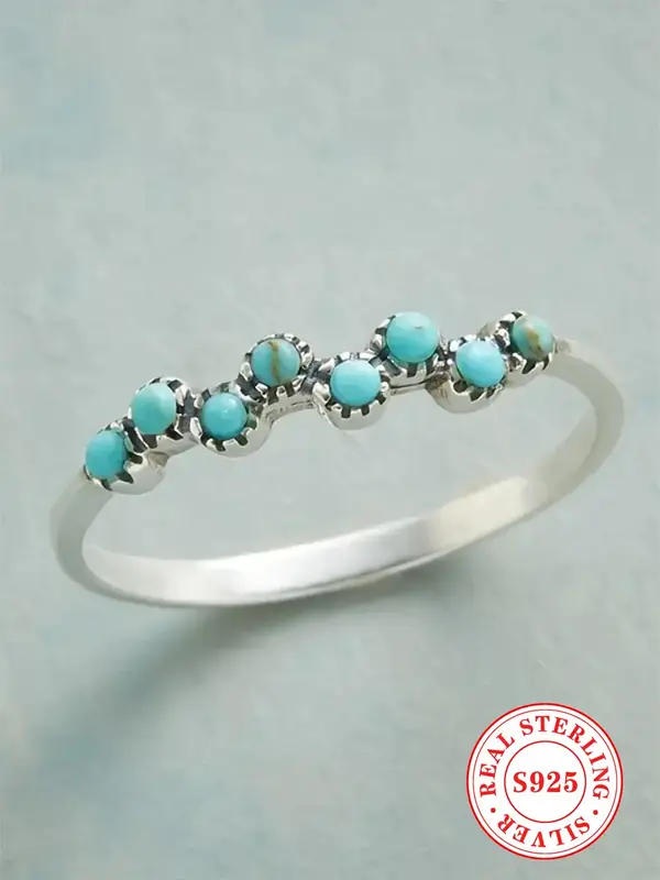925 Sterling Silver Fashion Turquoise Texture Decorated Ring, Fashion Jewelry for Party, Daily Clothing Decor, Trendy All-mat...