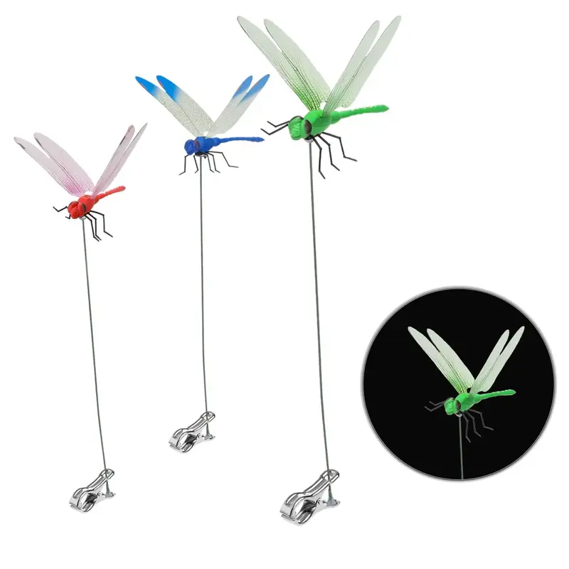 3PCS Outdoor  Dragonfly Rod Clip, Garden Metal Dragonfly Clip. Natural Organic Concept, 3D Dragonfly Garden Decoration, Creat...
