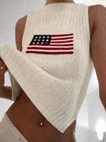 Women's Flag Graphic Print Split Hem Sweater Vest, Casual Chic Fashion Round Neck Sleeveless Jumper Vest for Summer, Ladies K...
