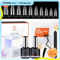 Modelones Nail Tips Kit 500Pcs Soft Gel Nail Tips 4 In 1 Nail Glue with uv lamp nail-clipper dehydrate ， GEL-X at home Exte...