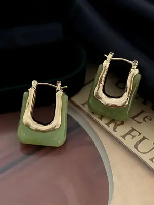 Simple Fall Hollow Out U Shape Vintage Hoop Earrings for Women, 2025 New Trendy Resin Hoop Ear Piercing Jewelry, Ideal Fashio...