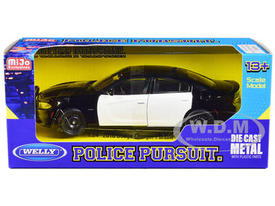 2016 Dodge Charger Pursuit Police Interceptor Black and White Unmarked Police Pursuit Series 1/24 Diecast Model Car by Welly
