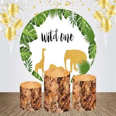 Wild One Outdoor Animals Round Birthday Backdrop Kit - Aperturee