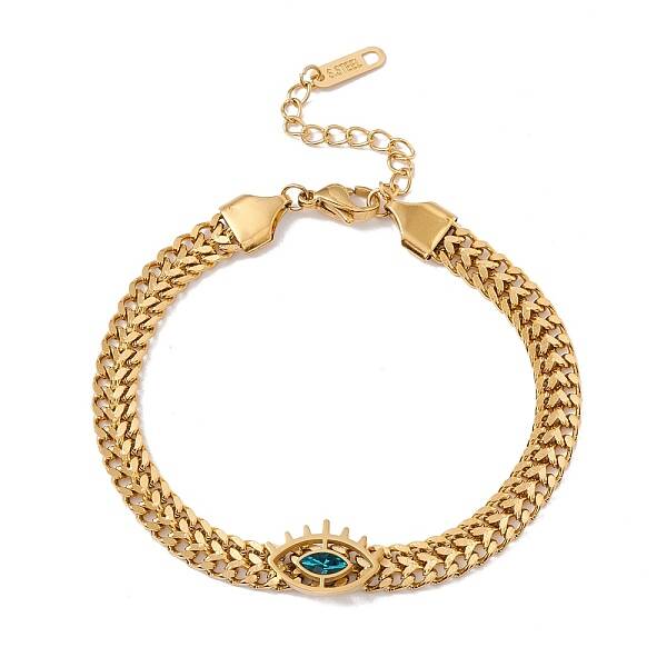 Teal Cubic Zirconia Horse Eye Link Bracelet