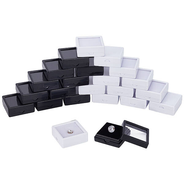 24Pcs 2 Colors Square Acrylic Loose Diamond Display Boxes