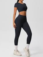 Women's Solid   Crop Top & High Waist Leggings Tracksuit Set, Sporty Casual Comfy Breathable Outfits for Yoga Gym Workout Run...