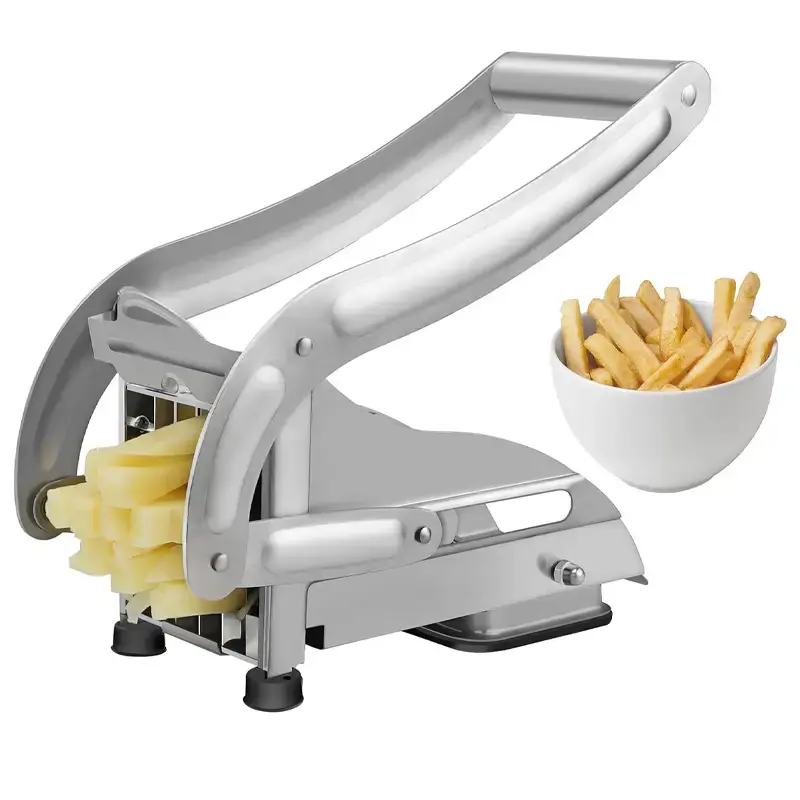 Commercial Grade Stainless Steel French Fry Cutter, Air Fryer Mate, Vegetable and Potato Slicer, 2 Blade Sizes, Non-Slip Suct...