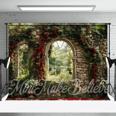 Stone Wall Window Garden Flower Spring Backdrop - Aperturee