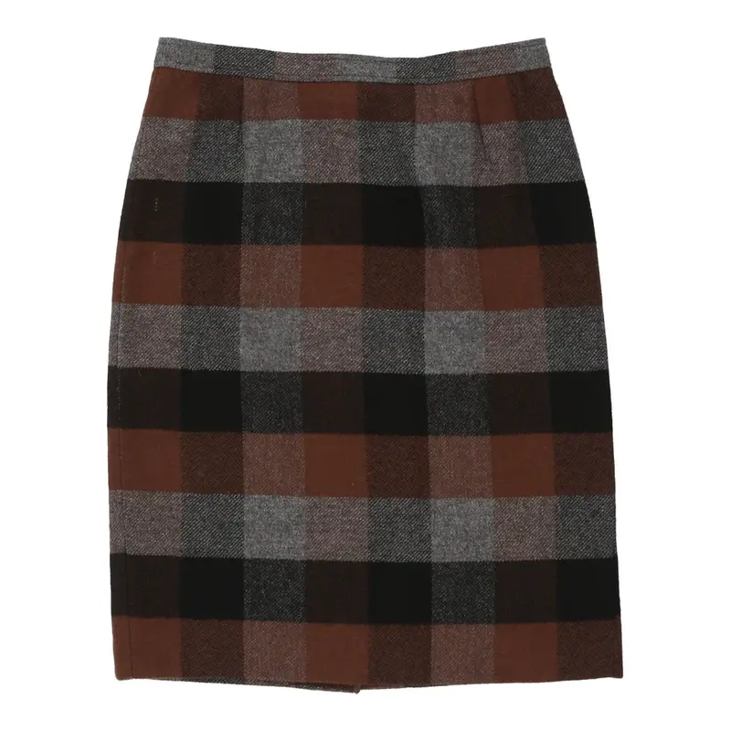 Valentino Checked Midi Skirt - 31W UK 12 Grey Wool Blend | Size: UK 12