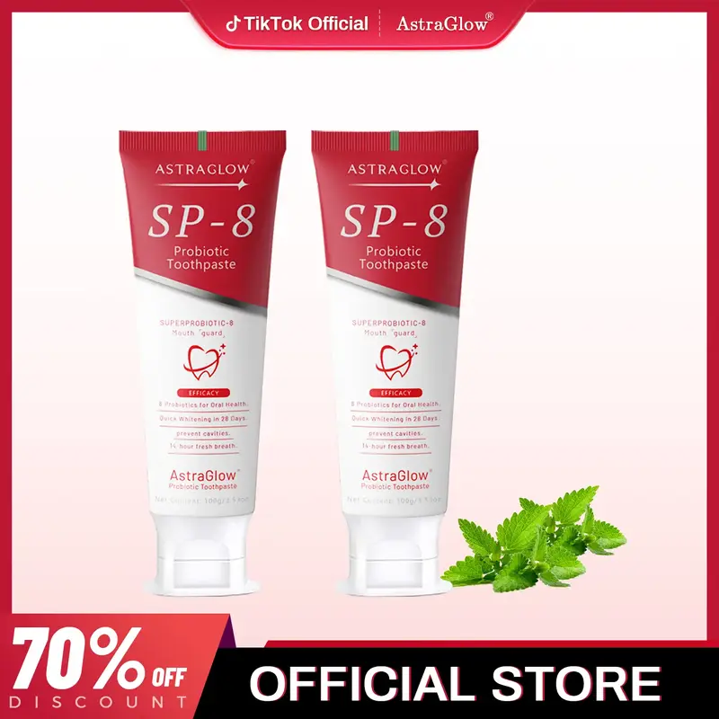 AstraGlow SP-8 toothpaste Fluoride-Free  (2-Pack): Removes Stains, Prevents Tooth Decay & Freshens Breath | Official Authenti...