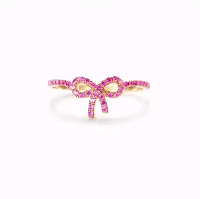 Pink Bow Ring S925 Sterling Silver Tie Knot Pink Bow Ring Trendy Delicate Ribbon Bow Zircon for Women daily wear 925 exquisit...
