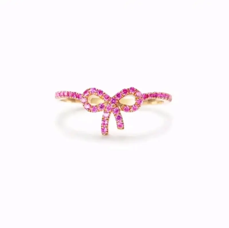 Pink Bow Ring S925 Sterling Silver Tie Knot Pink Bow Ring Trendy Delicate Ribbon Bow Zircon for Women daily wear 925 exquisit...