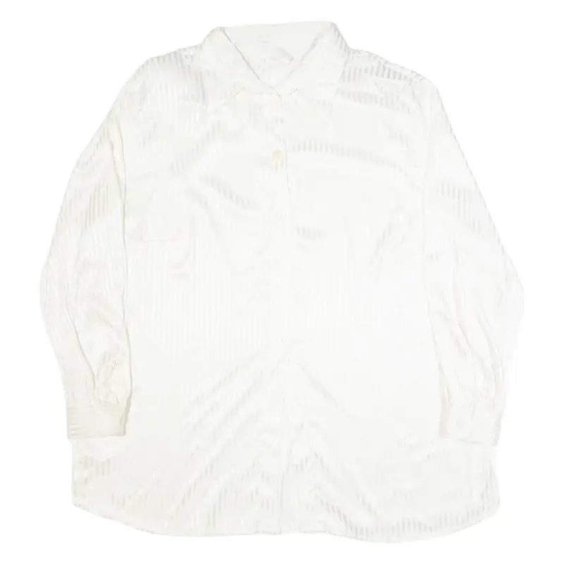 DIVINA Womens Shirt White Collared Long Sleeve Faux Silk L