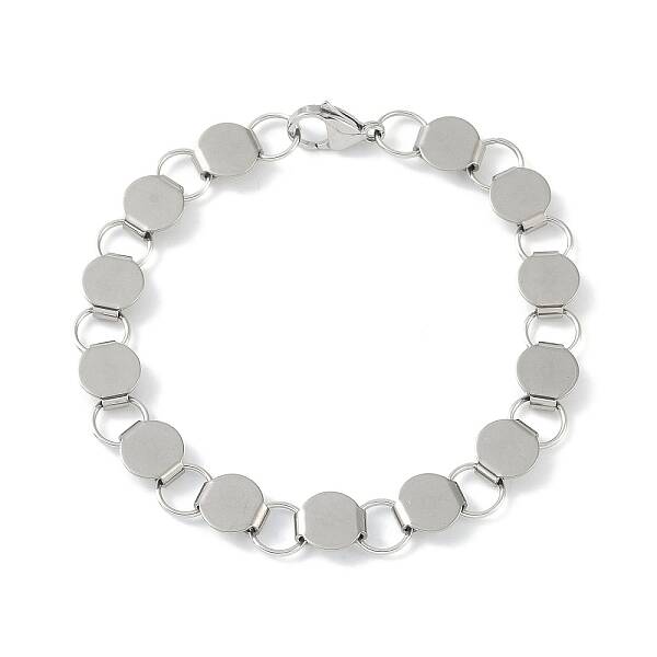Non-Tarnish 201 Stainless Steel Flat Round Link Chain Bracelets for Women Men