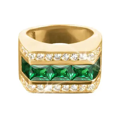 9K Gold Princess Cubic Zirconia & Moissanite Personalized Birthstone & Personalized Engraving Engagement Ring For Men