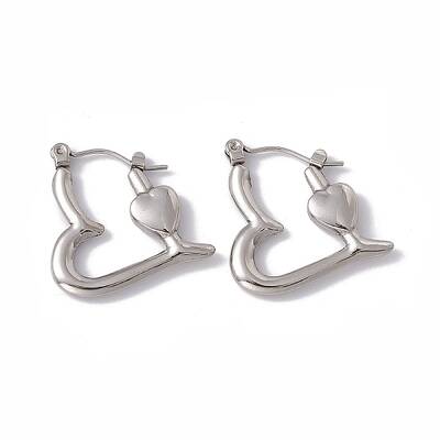Non-Tarnish 304 Stainless Steel Heart Hoop Earrings for Women