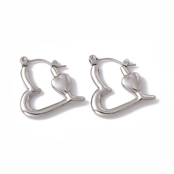 Non-Tarnish 304 Stainless Steel Heart Hoop Earrings for Women