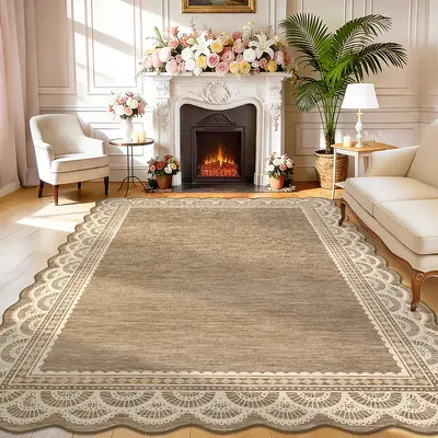 Garvee Soft Washable Area Rug for Living Room, Bedroom, or Nursery - Low Pile, Non-Slip, Mark Resistant, Modern Lace Edge Car...